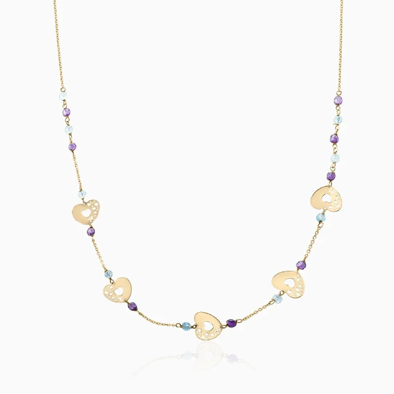 women's necklaces with mixed metals -Gold Heart Necklace with Gemstone Beads