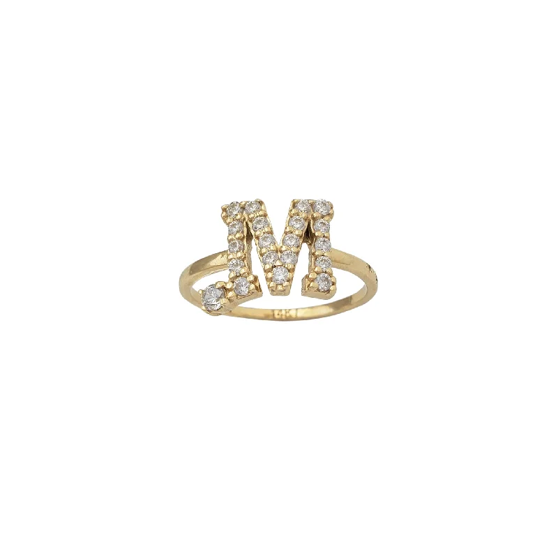 women's rings with bold look -Zirconia Initial Letter "M" Solitaire Ring (14K)