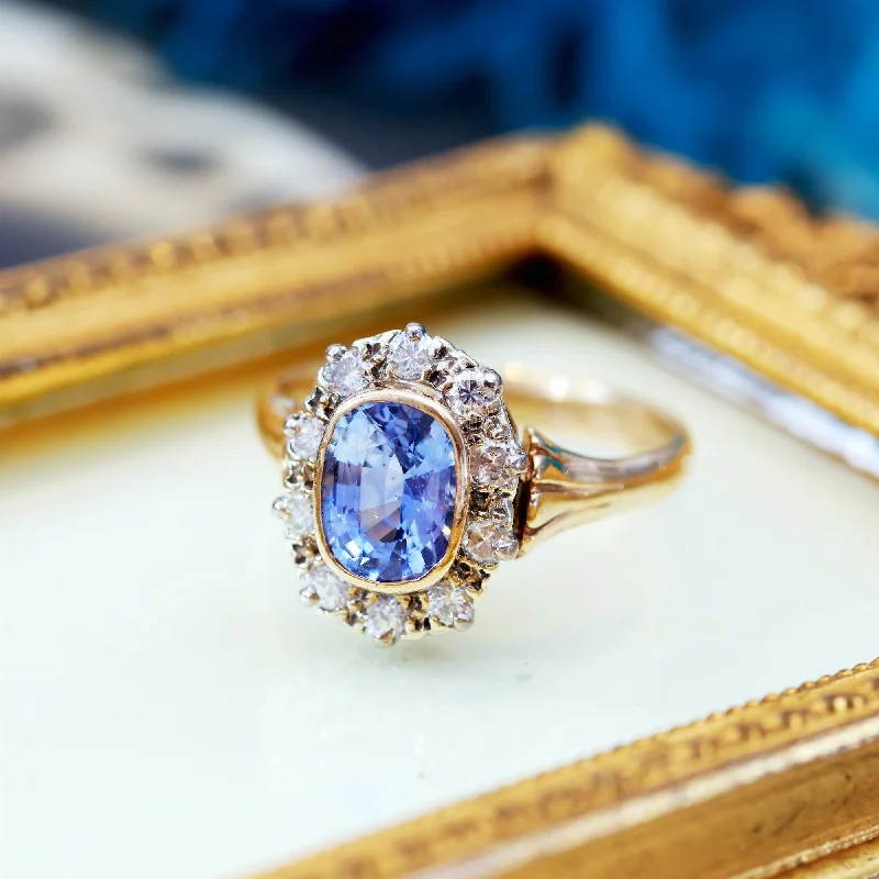 women's engagement rings with pear-shaped diamond -Vintage Delight! Ceylon Sapphire & Diamond Cluster Ring