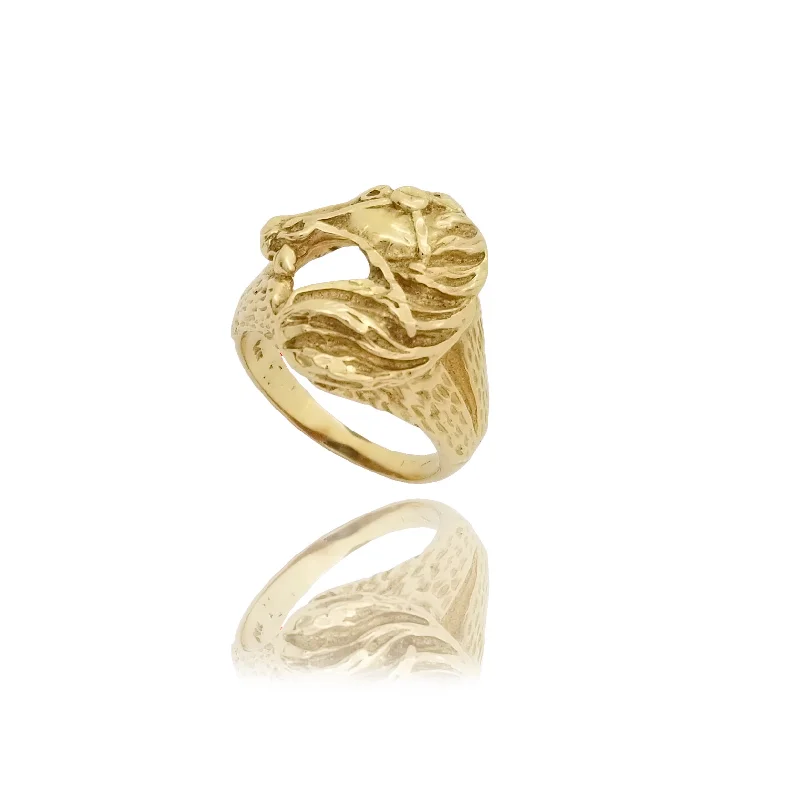 women's rings with timeless appeal -Horse Head Yellow Gold Ring (14K)