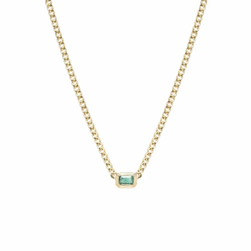 women's necklaces with simple heart pendant -14k Extra Small Curb Chain Emerald Cut Emerald Necklace