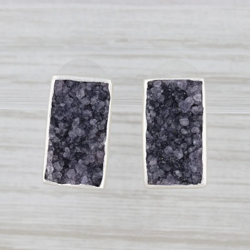 women's earrings with gemstone halo -New Nina Nguyen Gray Druzy Geode Earrings Sterling Silver Statement Drops