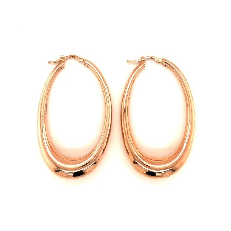 women's earrings with ruby -Rose Gold Elongated Hoop Earrings