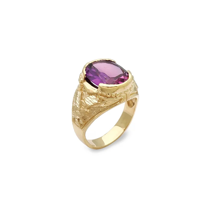 women's rings with gemstone -Purple Stone Eagle Statement Ring (14K)