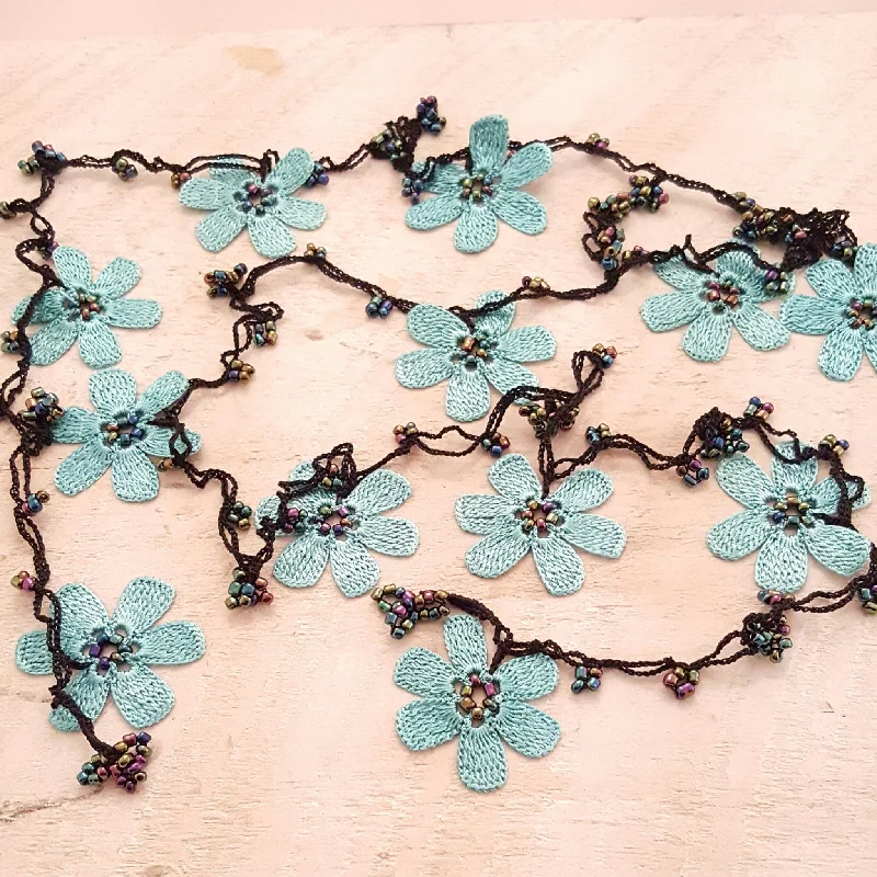 women's necklaces with celestial charm -Turquoise & Black Crocheted Lariat Necklace