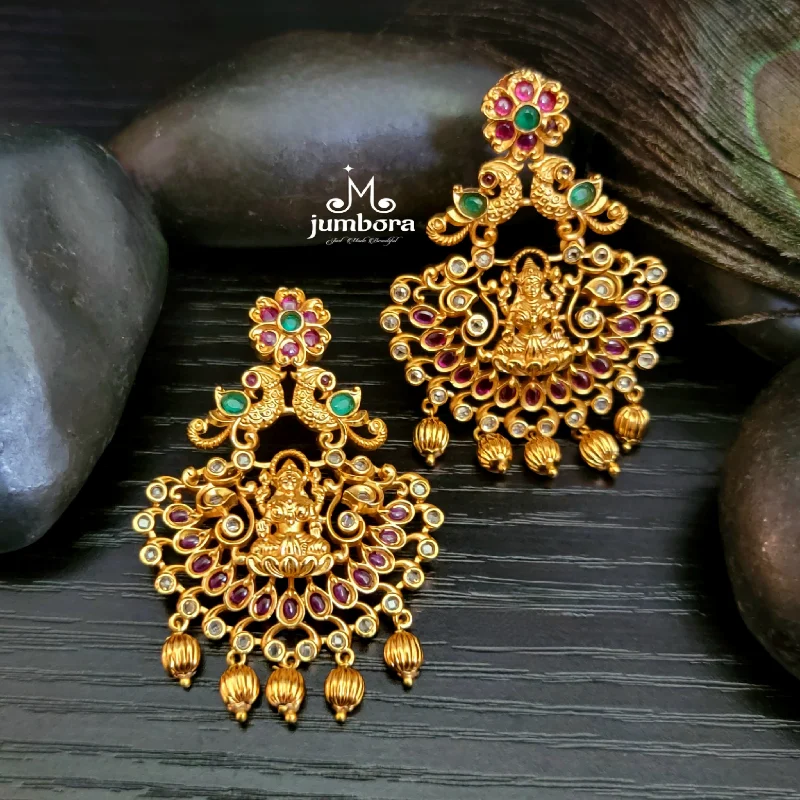 women's earrings with flower design -Lakshmi Kemp Earrings in Temple Jewelry