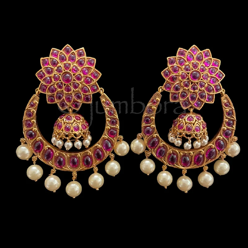 women's earrings with gemstone halo -Premium Kempu Chaandbali Jhumka Earrings