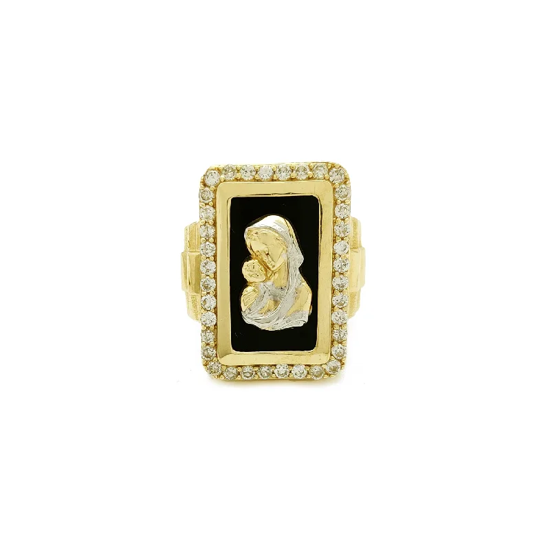 women's rings with minimalist style -Rectangle Halo Virgin Mary Presidential Ring (14K)