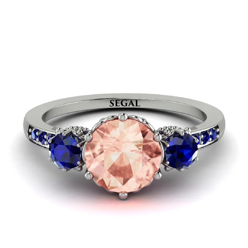 women's engagement rings with delicate band -Vintage 3 Stones Morganite Ring With Micro Pave - Luna No. 912