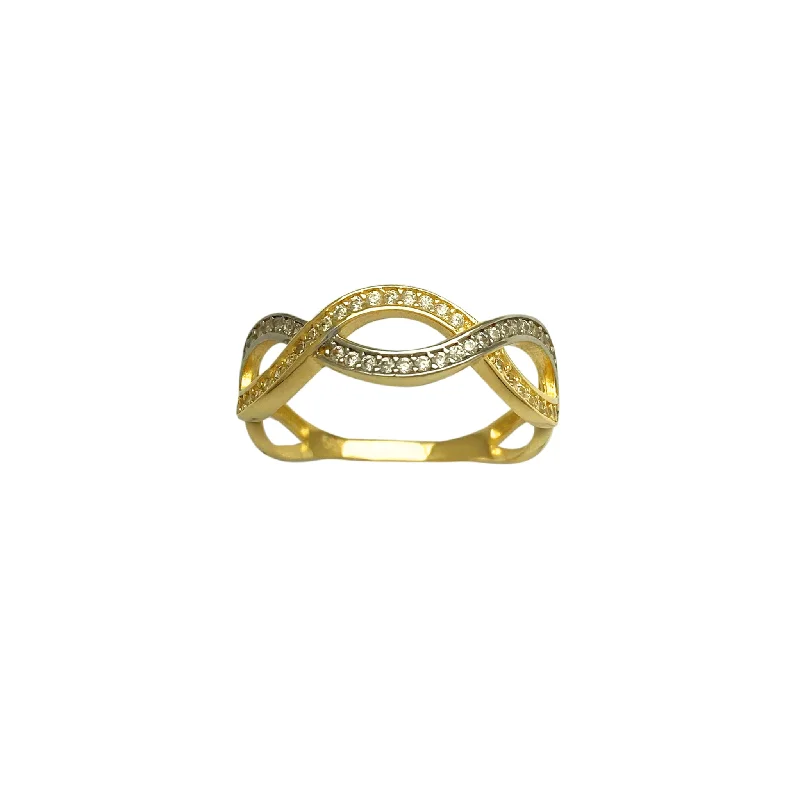 women's rings with simple solitaire -Two-Toned CZ Helical Wave Ring (14K)