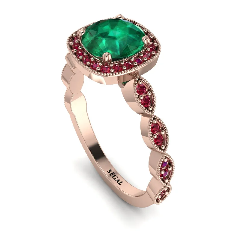 women's engagement rings with gemstone halo -Vintage Inspired Emerald Halo Ring - Frances No. 50