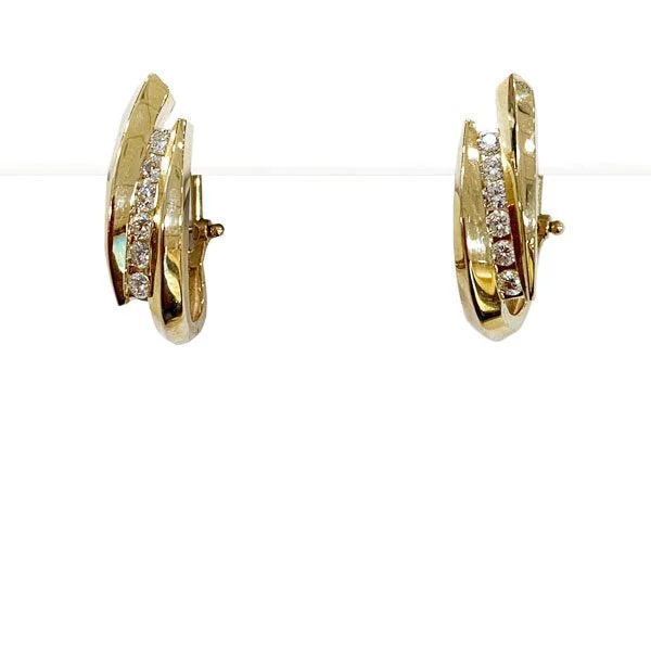 women's earrings with polished finish -14k Yellow Gold Diamond Earrings