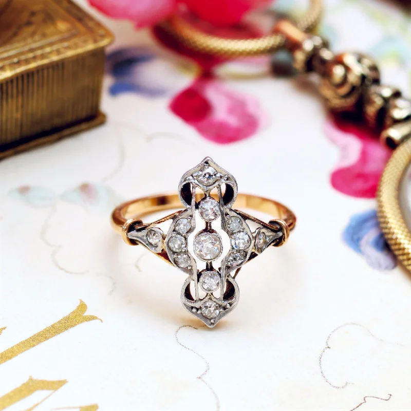 women's engagement rings with dual-tone band -Loveliest Charm! Fine Vintage Diamond Panel Ring