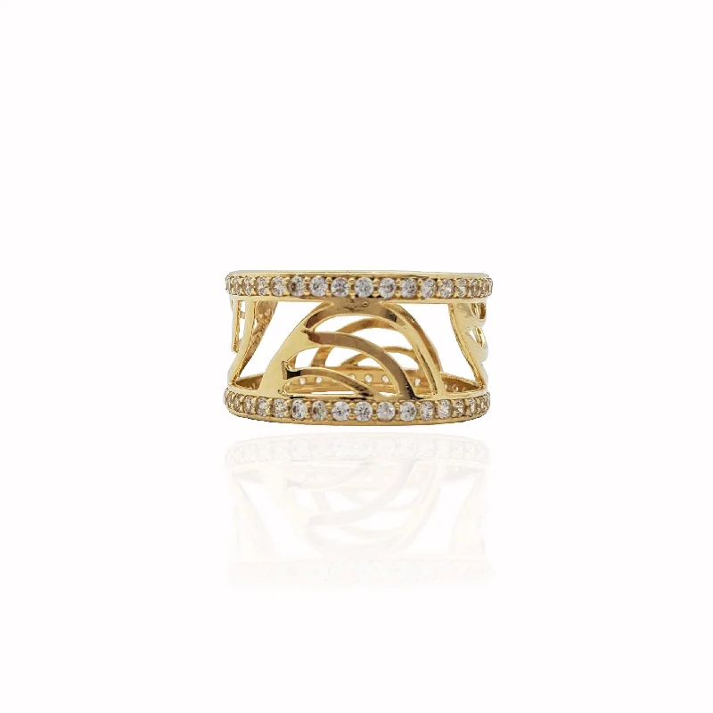 women's rings with large center stone -Waves CZ Ring (14K).