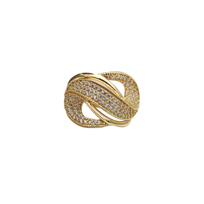 women's rings with geometric design -Iced-Out Mirrored Moebius Strip Ring (14K)