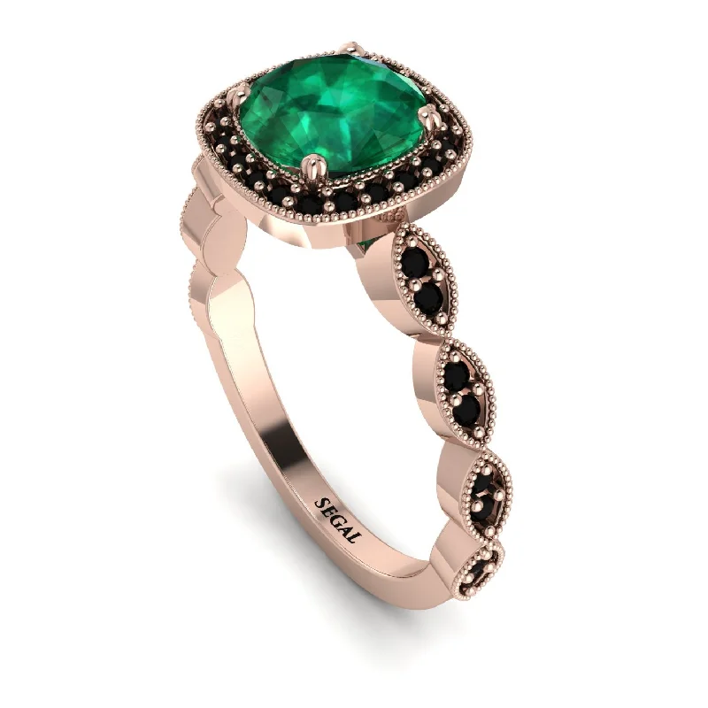 women's engagement rings with diamond solitaire -Vintage Inspired Emerald Halo Ring - Frances No. 35