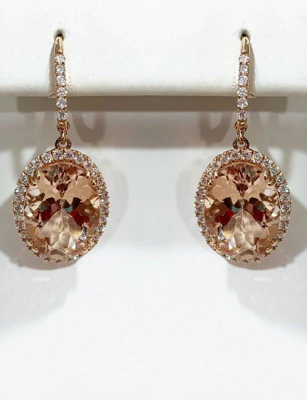 women's earrings with dangling pearls -14k Rose Gold Morganite Earrings