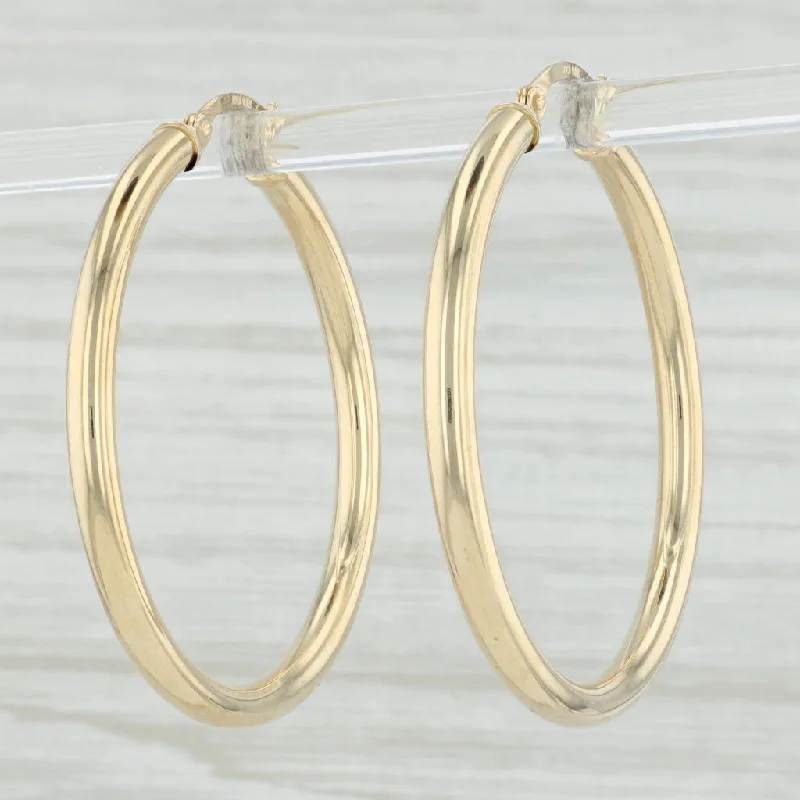 women's earrings with luxury accents -New Round Hoop Earrings 14k Yellow Gold 3 x 37mm Pierced Hoops