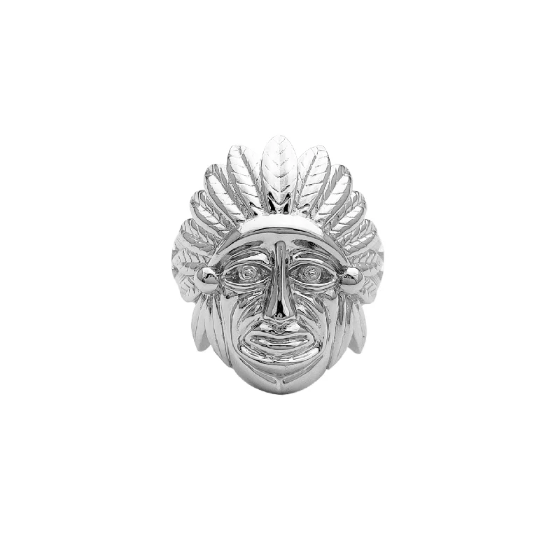 women's rings with sapphire -Indian Warrior Chief Ring (Silver)