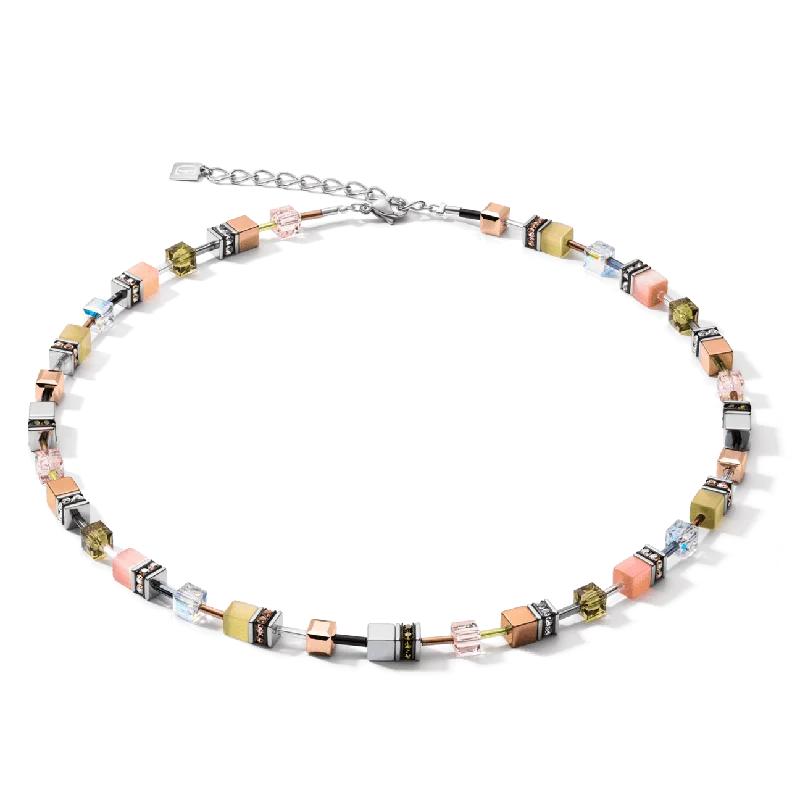 women's necklaces with floral pattern -Olive Peach Geo Cube Necklace