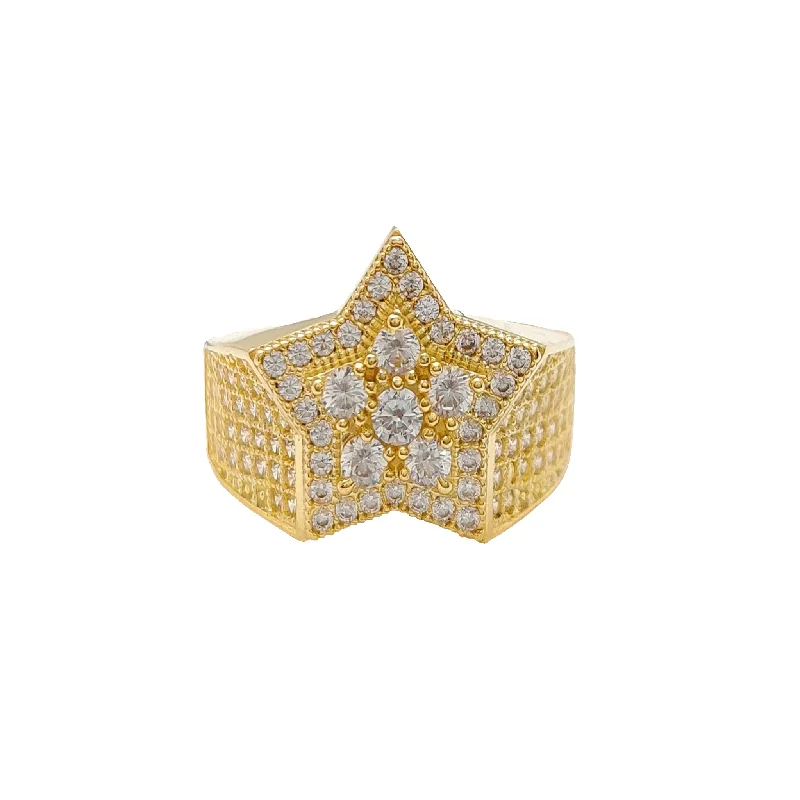 women's rings with split band -Iced-Out Permafrosted Star Ring (10K)