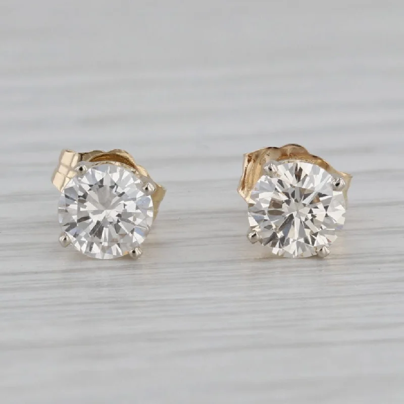 women's earrings with gemstone studs -1.07ctw Diamond Stud Earrings 14k Yellow Gold Round Solitaire Studs