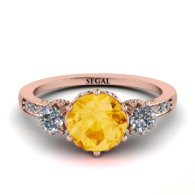 women's engagement rings with sleek finish -Vintage 3 Stones Citrine Ring With Micro Pave - Luna No. 602