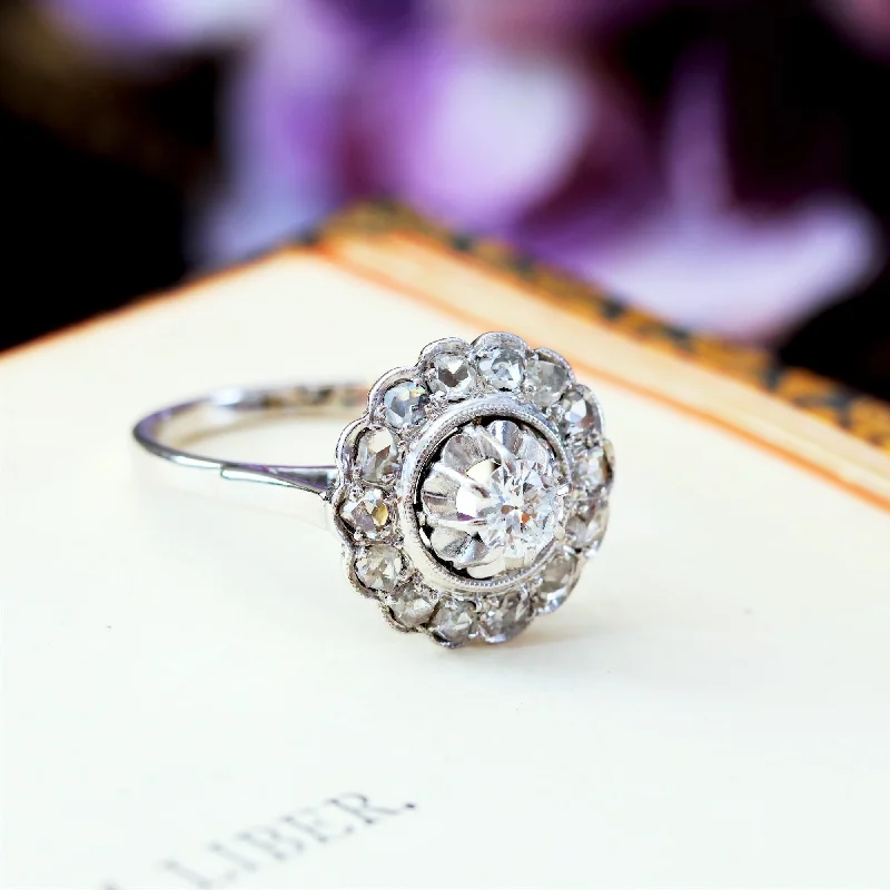 women's engagement rings with custom band -Vintage Romance! Rosette Diamond Cluster Ring