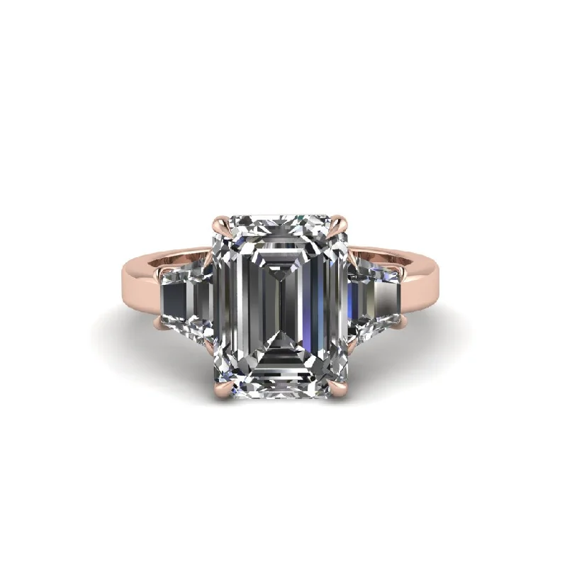 women's engagement rings with rose-cut diamond -Diamond Emerald Cut Three Stone Ring With Custom Baguette - Yvette No. 2