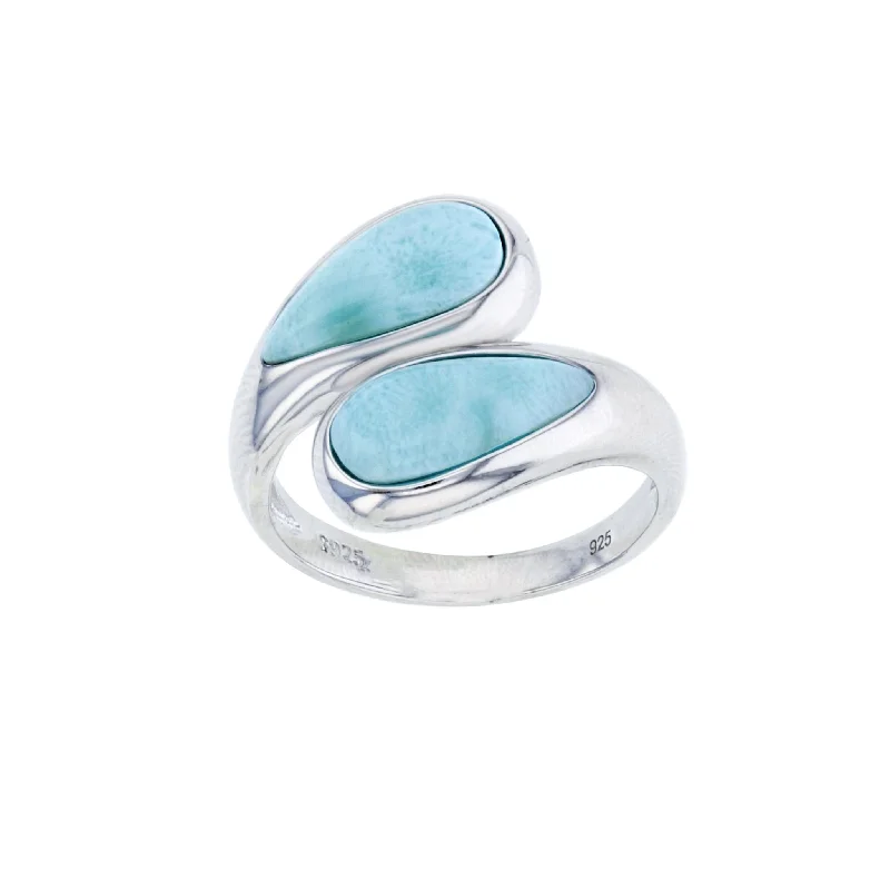 women's rings with floral design -Bypass Drop Larimar Ring (Silver)