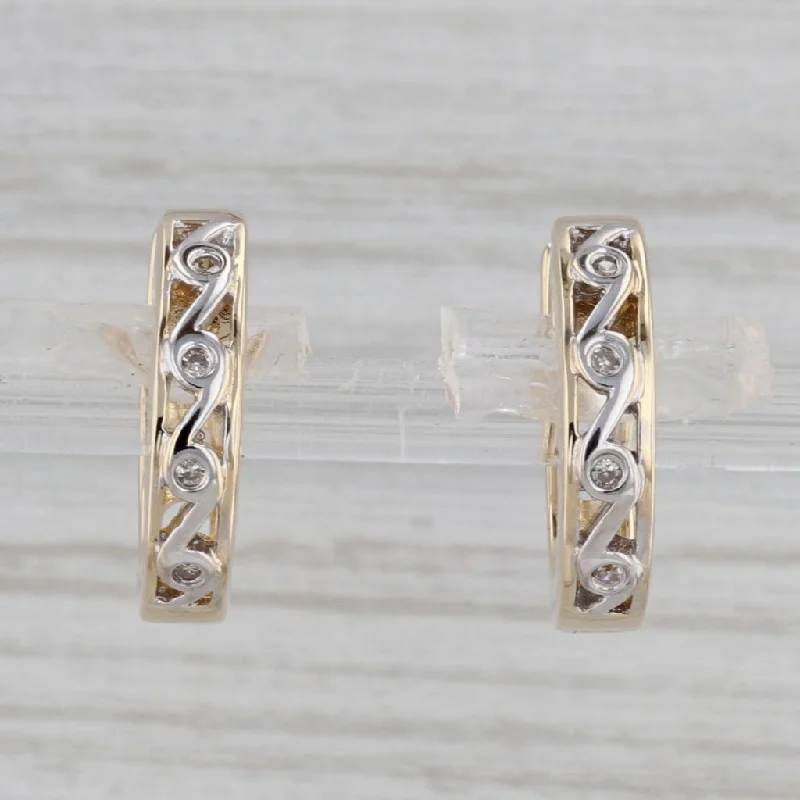 women's earrings with sterling silver -Diamond Accented Hoop Huggie Earrings 14k Yellow Gold Pierced Round Hoops