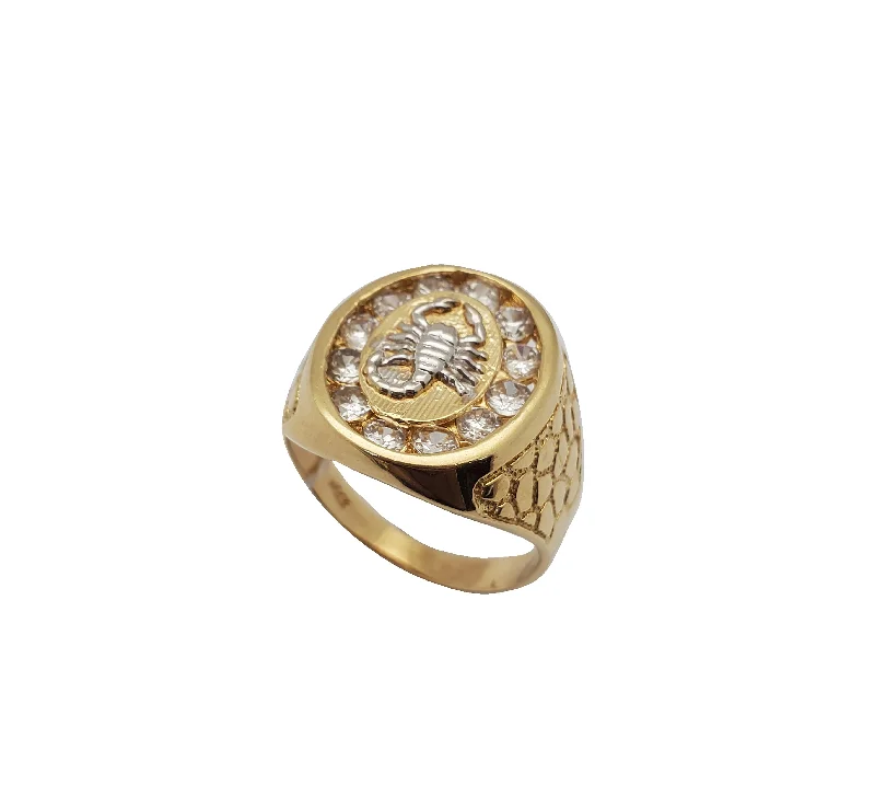 women's rings with diamond accents -Cobbled Band Icy Scorpion Ring (14K)