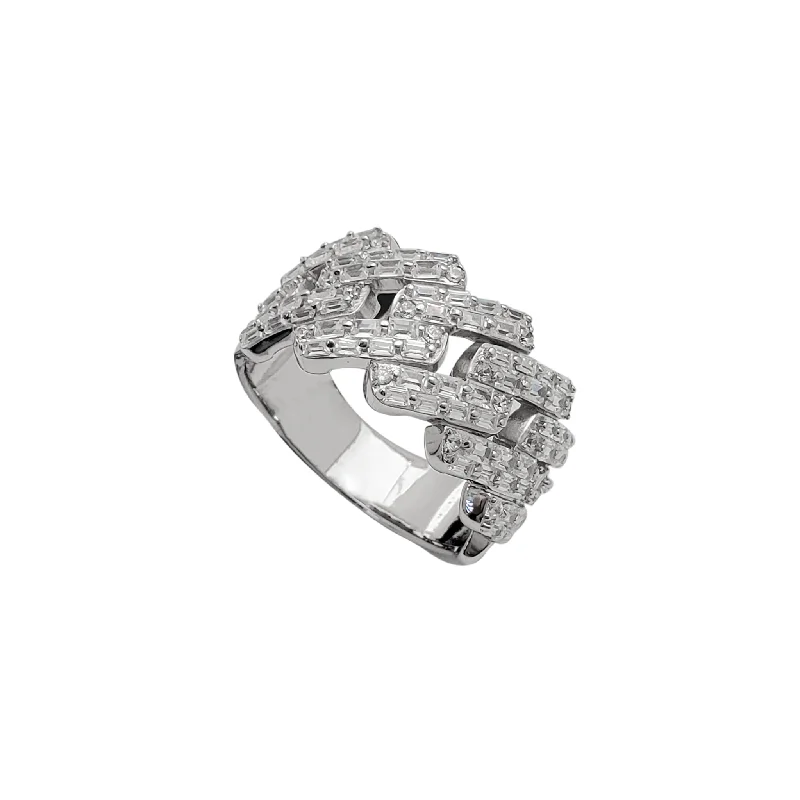 women's rings with channel setting -Iced-Out Baguette Cuban Ring (Silver)