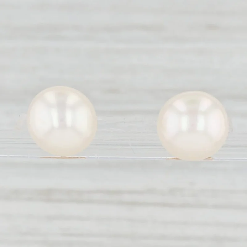 women's earrings with pearl -Freshwater Cultured Pearl Stud Earrings 14k Yellow Gold Pierced Studs