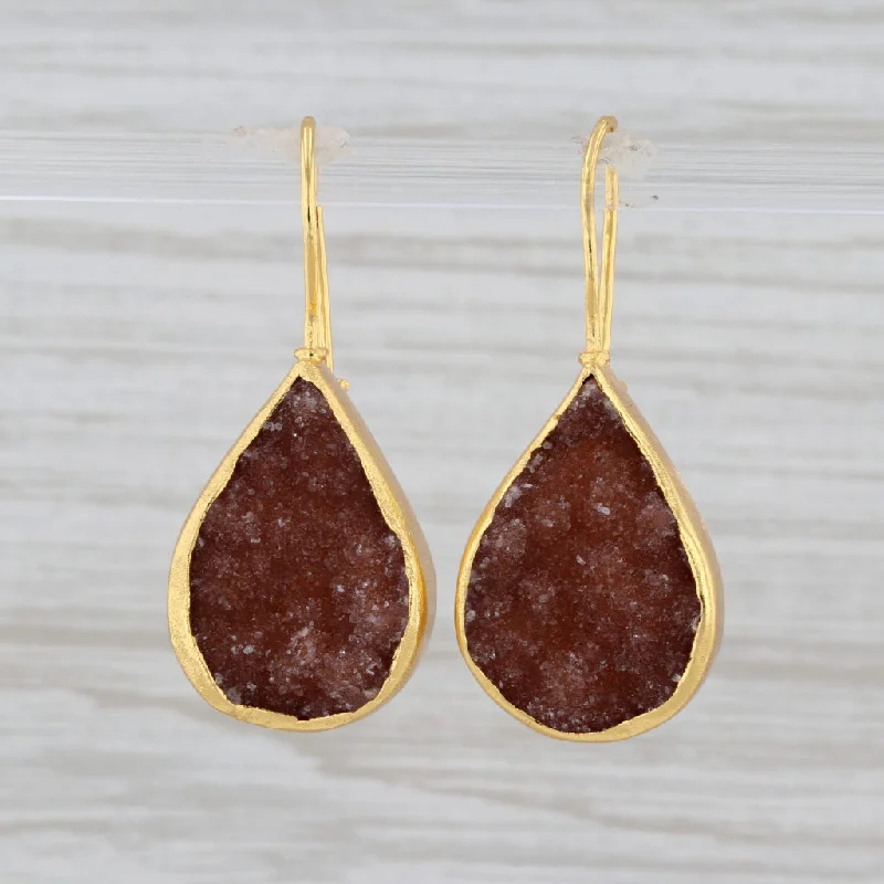 women's earrings with heart shape -New Nina Nguyen Brown Druzy Quartz Teardrop Earrings Sterling Gold Vermeil