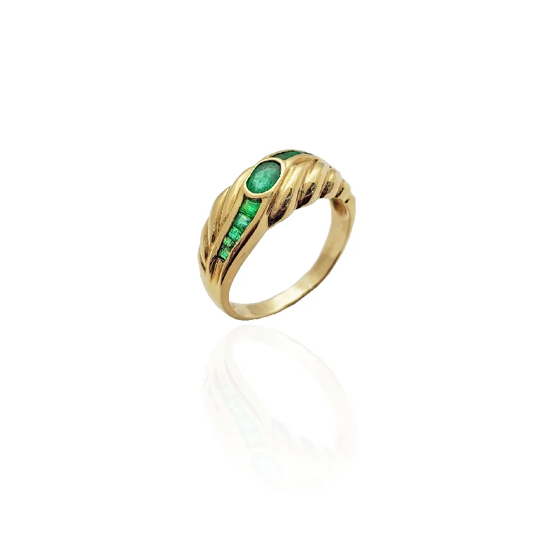 women's rings with simple elegance -Rope Design Emerald Stones Ring (14K).