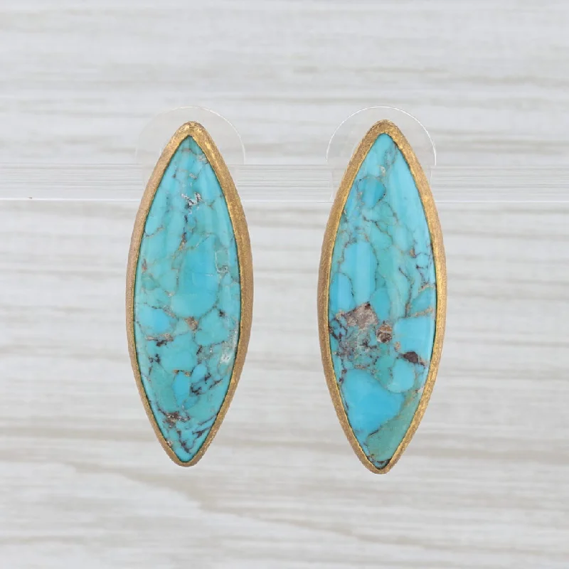 women's earrings with dangle earrings -New Nina Nguyen Marbled Turquoise Earrings Sterling 22k Vermeil Marquise Drop