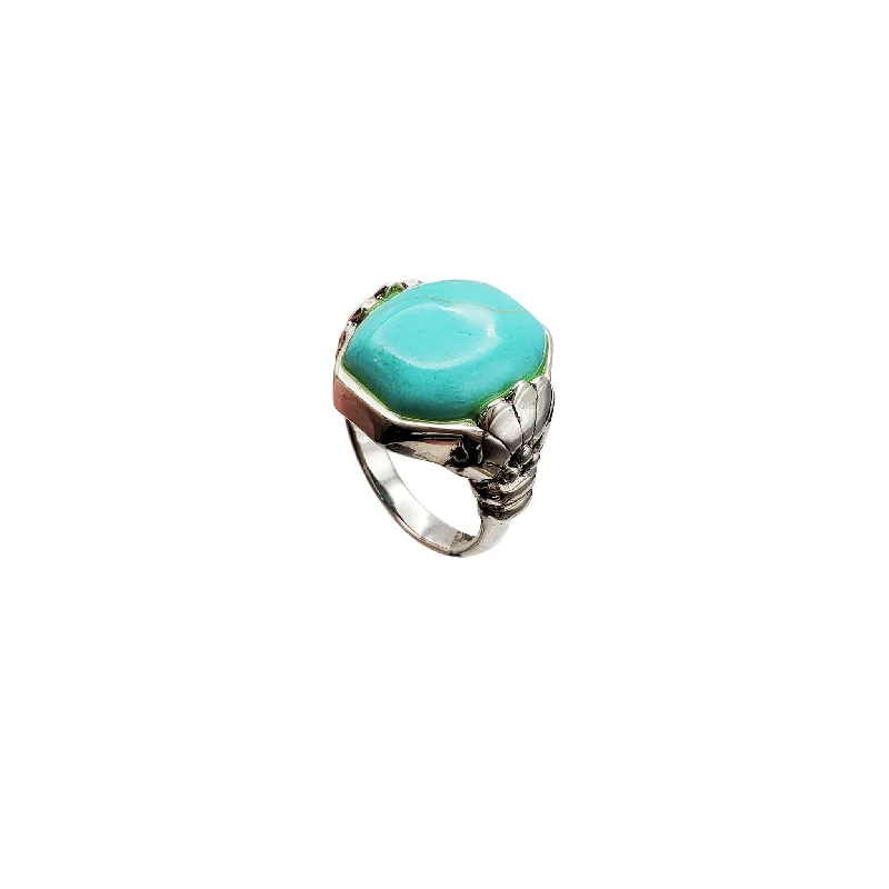 women's rings with floral design -Octagon Turquoise Ring (Silver)