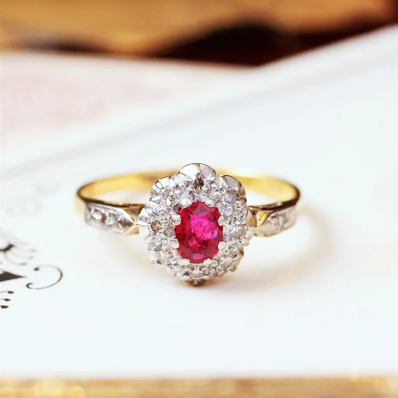 women's engagement rings with solitaire diamond -CUUUUTE!! Vintage Ruby & Diamond Cluster Ring