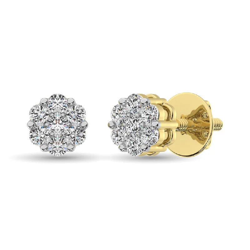 women's earrings with moonstone accents -Diamond 1/2 Ct. Tw. Cluster Earrings in 14K Yellow Gold