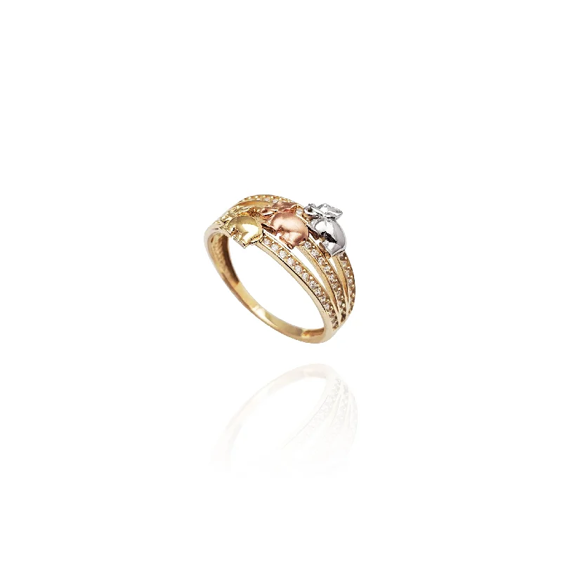 women's rings with statement stone -Tri-Color Elephant CZ Ring (14K)