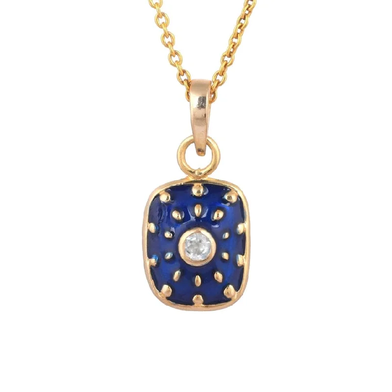 women's necklaces with aquamarine -Blue Enamel CZ Pendant Necklace