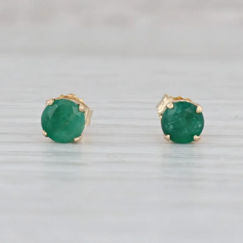 women's earrings diamond -0.70ctw Round Green Emerald Stud Earrings 14k Yellow Gold May Birthstone