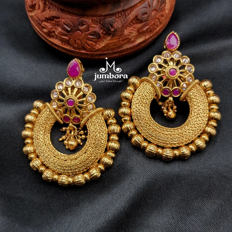 women's earrings with matching necklace set -Antique Gold LCD Champagne AD stones Chaandbali Earrings