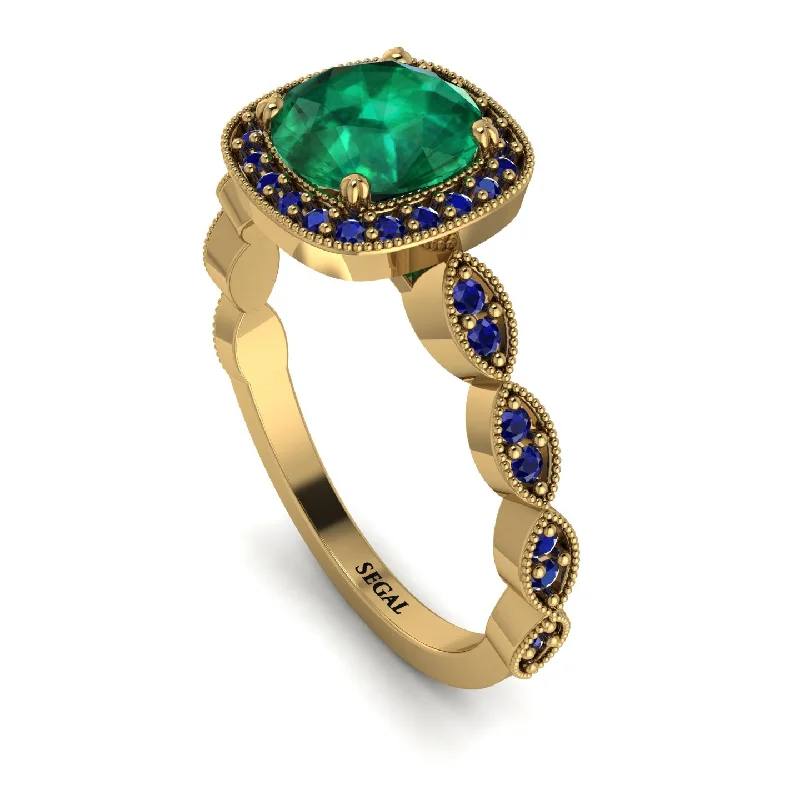 women's engagement rings with antique setting -Vintage Inspired Emerald Halo Ring - Frances No. 64