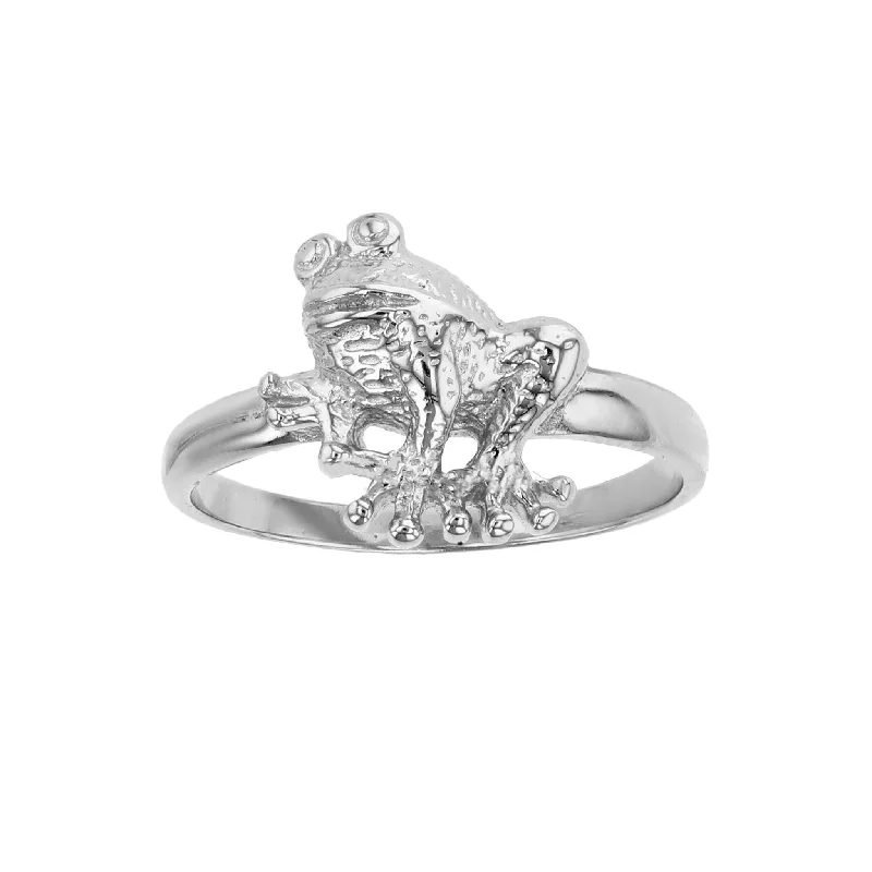 women's rings with ruby accent -Textured Frog Ring (Silver)