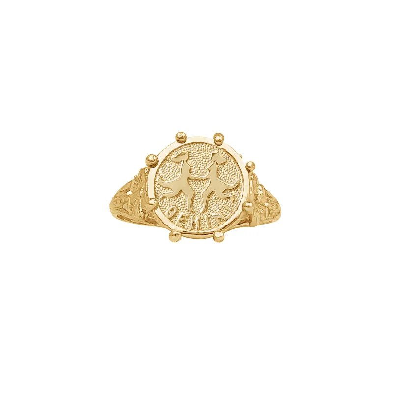 women's rings with double band -Vintage Gemini Zodiac Sign Lady Ring (14K)