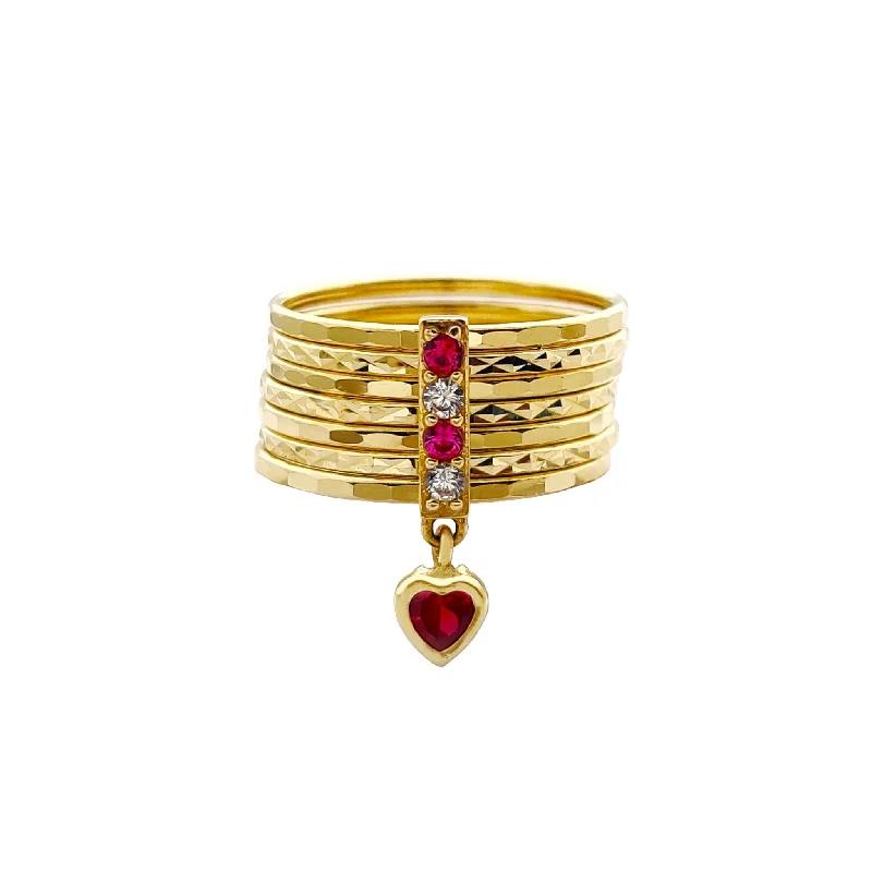 women's rings with celestial charm -White & Pink Stone-Set Semanario Ring (14K)