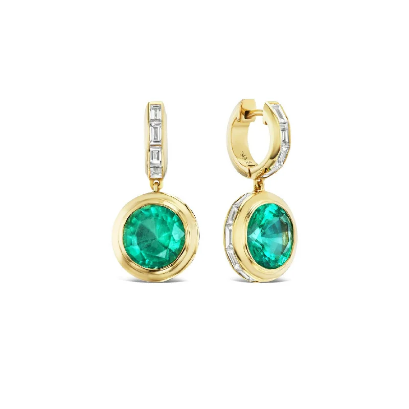 women's earrings with hammered finish -SHIELD BEZEL SET EMERALD DROP EARRINGS