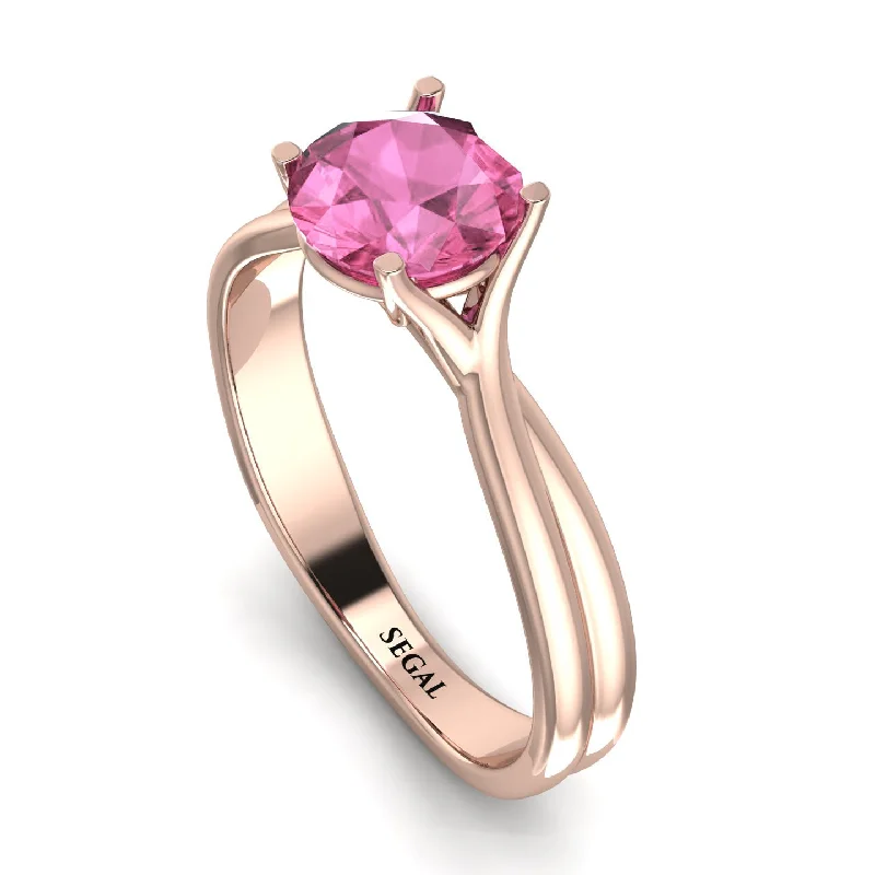 women's engagement rings with opal accent -Solitaire Twist Shank Pink Moissanite Ring - Eleanor No. 802